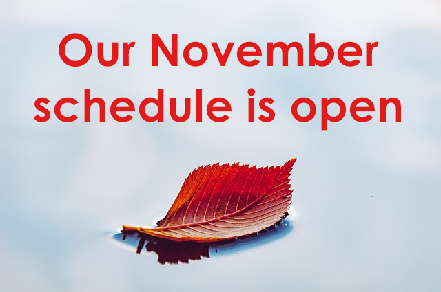 Our November 2024 schedule is open